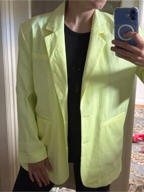 Urban Tree Neon Lime Yellow Oversized Blazer Longline Korean Style Jacket